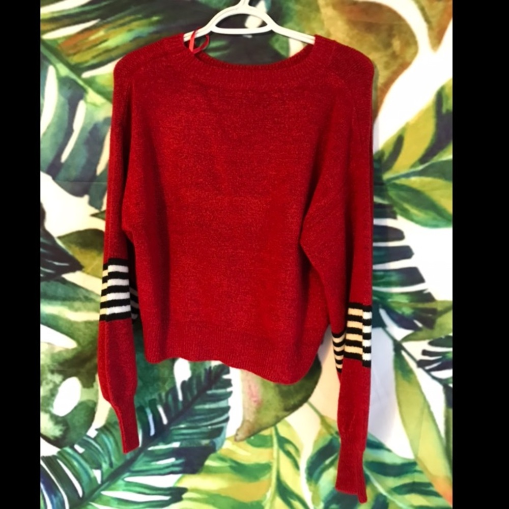 Red sweater with puffy sleeves